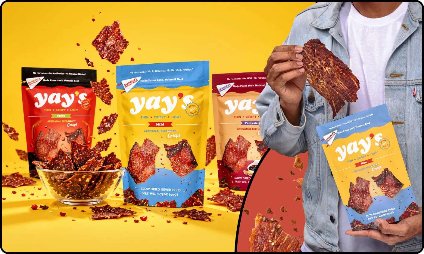 Yay's crisps bags with a bowl of crisps