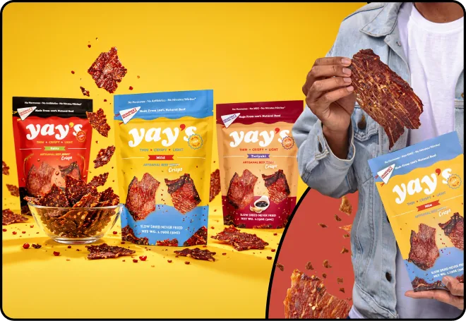 Yay's crisps bags with a bowl of crisps